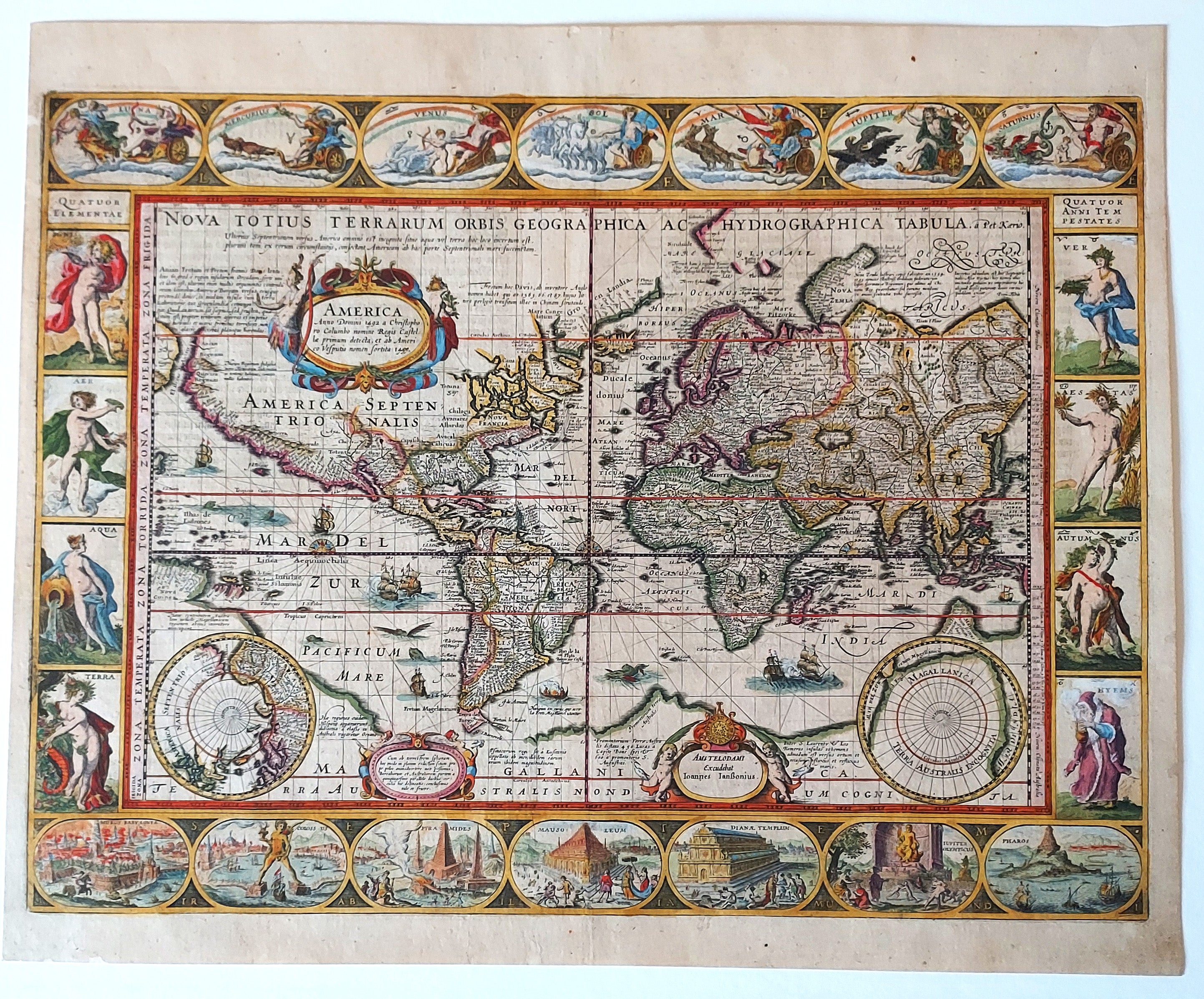 Scarce, Highly Decorative Dutch World Map