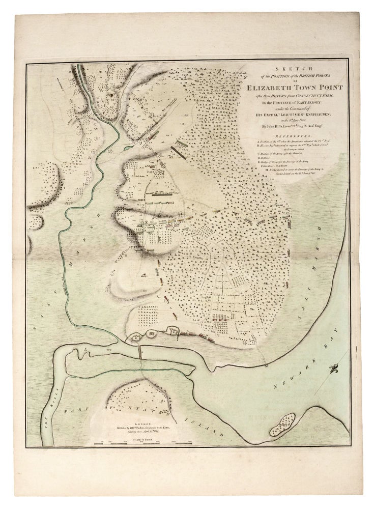 Item #10977 Sketch of the Position of the British Forces at Elizabeth Town Point after their Return from Connecticut Farm, in the Province of East Jersey…. William/ HILLS FADEN, John.