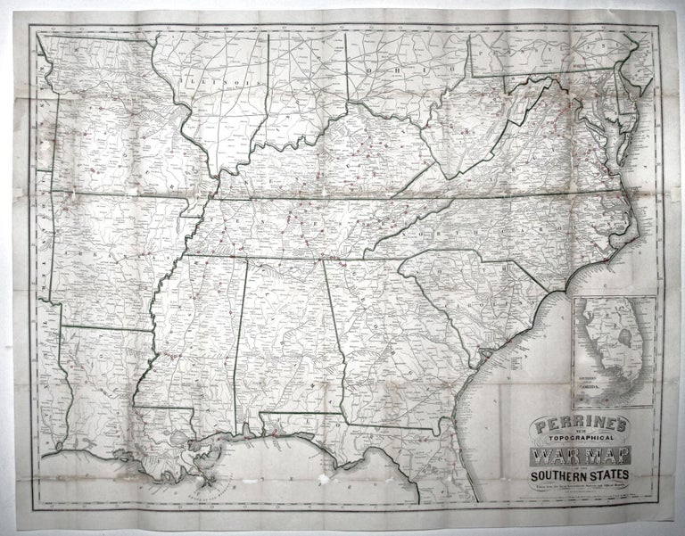 Item #8914 Perrine's New Topographical War Map of the Southern States Taken from the latest government surveys and official reports. [With booklet:] A Concise History Of The War…. C. O. PERRINE.