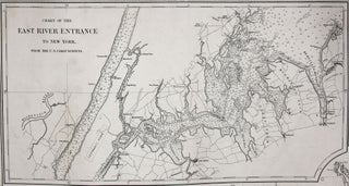 Large, Untitled Chart of Long Island Sound, the Connecticut Shoreline, New York City & Vicinity, All of Long Island. [With three large, titled inset charts:] Chart Of Massachusetts Bay…/ Chart Of The East River Entrance To New York … / Hell Gate, And Its Approaches…